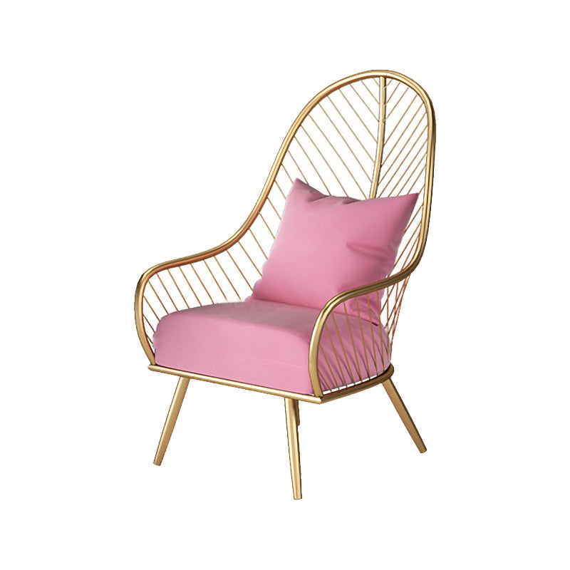 Scandinavian Style Open Back Arm Dining Chairs Linen Dining Chairs Pink 1 Piece Clearhalo 'Dining Chairs' 'Dining Tables & Seating' 'dining_chair' 'furn' 'furn_dining_chair' 'Furniture' 'furniture_dining_chair' 'Kitchen & Dining Furniture' 4746070