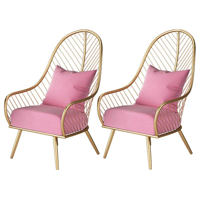 Scandinavian Style Open Back Arm Dining Chairs Linen Dining Chairs Pink 2 Piece Set Clearhalo 'Dining Chairs' 'Dining Tables & Seating' 'dining_chair' 'furn' 'furn_dining_chair' 'Furniture' 'furniture_dining_chair' 'Kitchen & Dining Furniture' 4746071