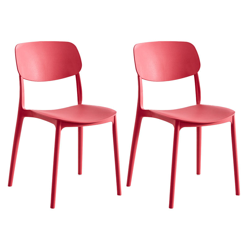 Contemporary Stackable Chair Dining Open Back Armless Chairs with Plastic Legs Red 2 Piece Set Clearhalo 'Dining Chairs' 'Dining Tables & Seating' 'dining_chair' 'furn' 'furn_dining_chair' 'Furniture' 'furniture_dining_chair' 'Kitchen & Dining Furniture' 4746144