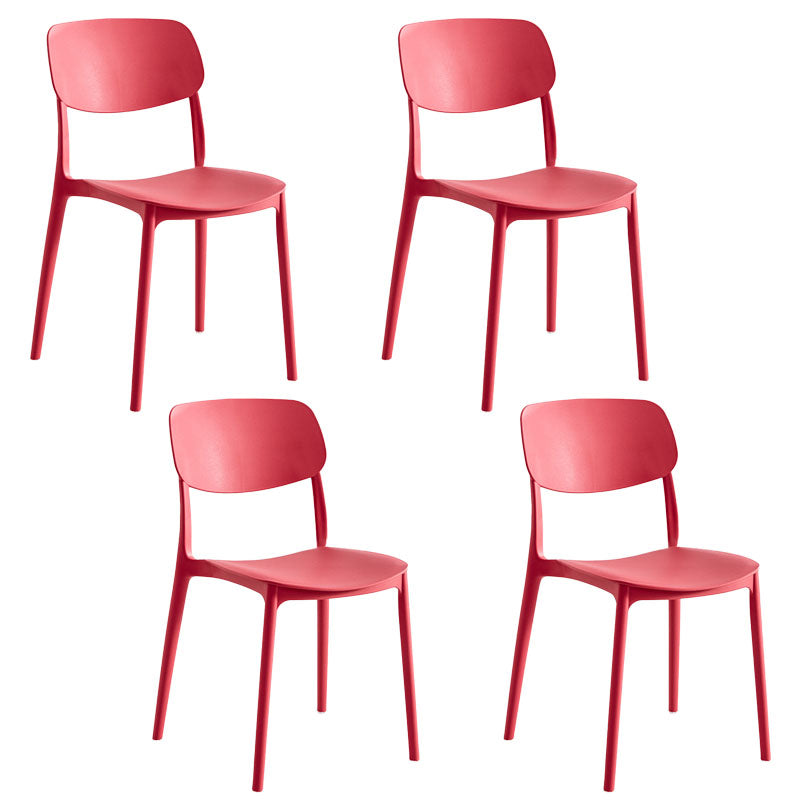 Contemporary Stackable Chair Dining Open Back Armless Chairs with Plastic Legs Red 4 Piece Set Clearhalo 'Dining Chairs' 'Dining Tables & Seating' 'dining_chair' 'furn' 'furn_dining_chair' 'Furniture' 'furniture_dining_chair' 'Kitchen & Dining Furniture' 4746145