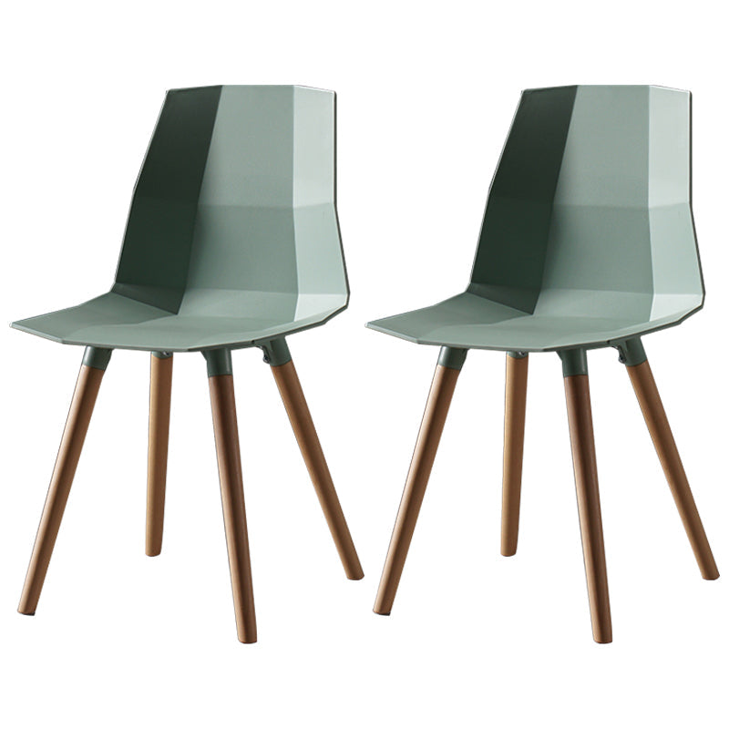 Nordic Design Plastic Dining Armless Chair Solid Back Chair with Wood Legs Green 2 Piece Set Clearhalo 'Dining Chairs' 'Dining Tables & Seating' 'dining_chair' 'furn' 'furn_dining_chair' 'Furniture' 'furniture_dining_chair' 'Kitchen & Dining Furniture' 4746153