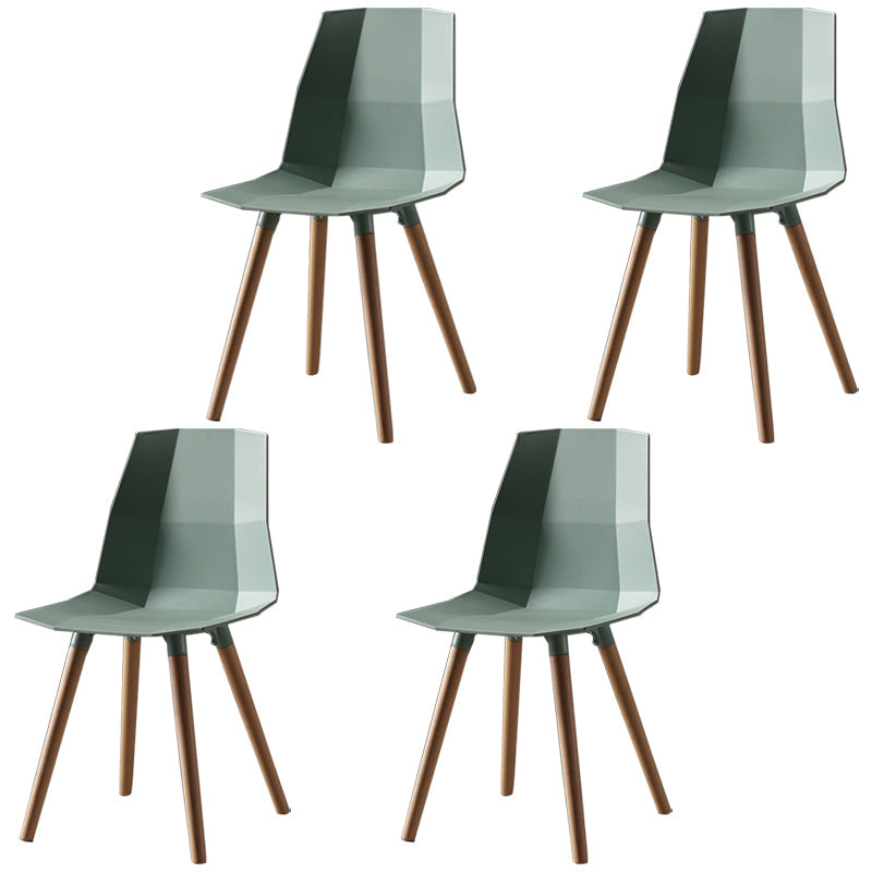 Nordic Design Plastic Dining Armless Chair Solid Back Chair with Wood Legs Green 4 Piece Set Clearhalo 'Dining Chairs' 'Dining Tables & Seating' 'dining_chair' 'furn' 'furn_dining_chair' 'Furniture' 'furniture_dining_chair' 'Kitchen & Dining Furniture' 4746156