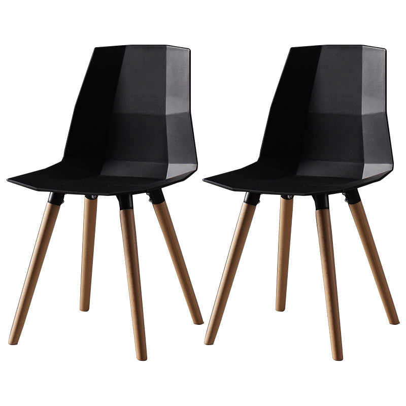 Nordic Design Plastic Dining Armless Chair Solid Back Chair with Wood Legs Black 2 Piece Set Clearhalo 'Dining Chairs' 'Dining Tables & Seating' 'dining_chair' 'furn' 'furn_dining_chair' 'Furniture' 'furniture_dining_chair' 'Kitchen & Dining Furniture' 4746165