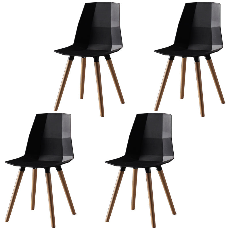 Nordic Design Plastic Dining Armless Chair Solid Back Chair with Wood Legs Black 4 Piece Set Clearhalo 'Dining Chairs' 'Dining Tables & Seating' 'dining_chair' 'furn' 'furn_dining_chair' 'Furniture' 'furniture_dining_chair' 'Kitchen & Dining Furniture' 4746167