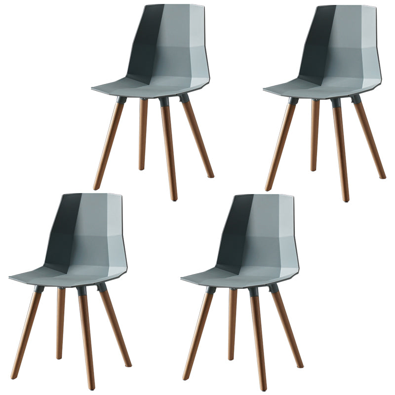 Nordic Design Plastic Dining Armless Chair Solid Back Chair with Wood Legs Sky Blue 4 Piece Set Clearhalo 'Dining Chairs' 'Dining Tables & Seating' 'dining_chair' 'furn' 'furn_dining_chair' 'Furniture' 'furniture_dining_chair' 'Kitchen & Dining Furniture' 4746173