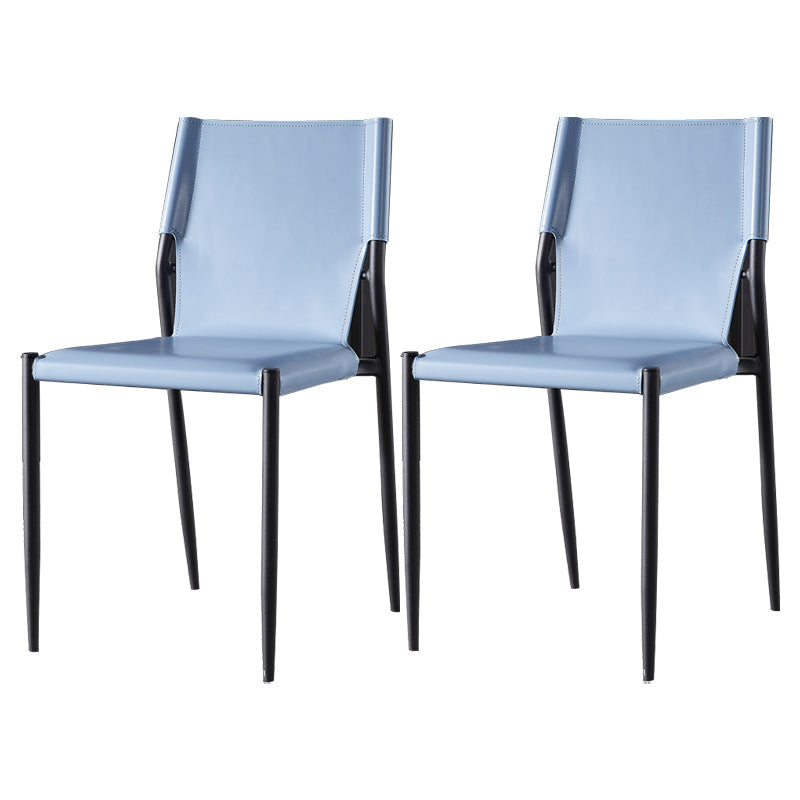 Industrial Style Armless Solid Back Chair Leather Dining Chairs Blue 2 Piece Set Clearhalo 'Dining Chairs' 'Dining Tables & Seating' 'dining_chair' 'furn' 'furn_dining_chair' 'Furniture' 'furniture_dining_chair' 'Kitchen & Dining Furniture' 4746322