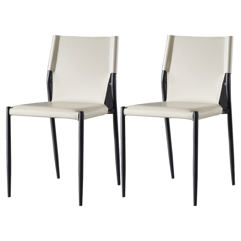 Industrial Style Armless Solid Back Chair Leather Dining Chairs Off-White 2 Piece Set Clearhalo 'Dining Chairs' 'Dining Tables & Seating' 'dining_chair' 'furn' 'furn_dining_chair' 'Furniture' 'furniture_dining_chair' 'Kitchen & Dining Furniture' 4746328