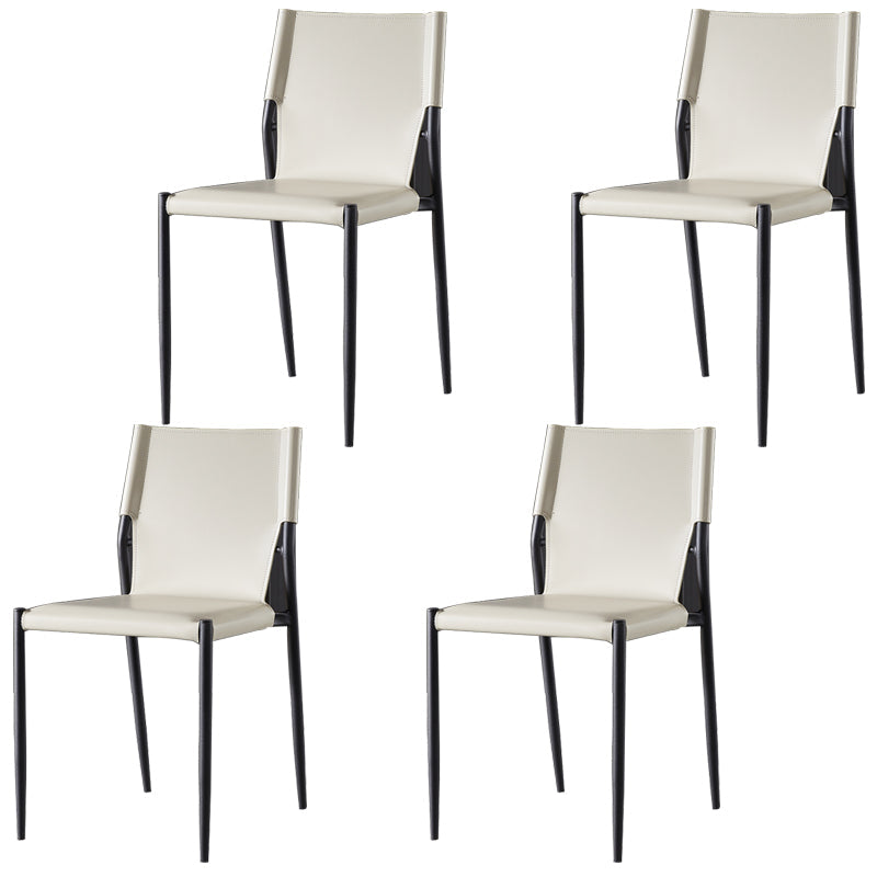Industrial Style Armless Solid Back Chair Leather Dining Chairs Off-White 4 Piece Set Clearhalo 'Dining Chairs' 'Dining Tables & Seating' 'dining_chair' 'furn' 'furn_dining_chair' 'Furniture' 'furniture_dining_chair' 'Kitchen & Dining Furniture' 4746330