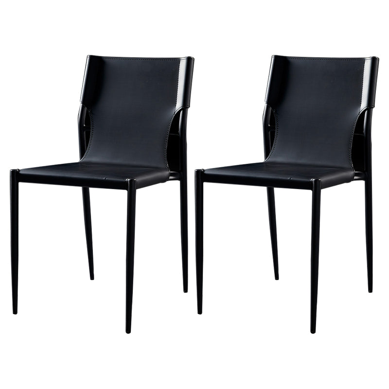 Industrial Style Armless Solid Back Chair Leather Dining Chairs Black 2 Piece Set Clearhalo 'Dining Chairs' 'Dining Tables & Seating' 'dining_chair' 'furn' 'furn_dining_chair' 'Furniture' 'furniture_dining_chair' 'Kitchen & Dining Furniture' 4746333