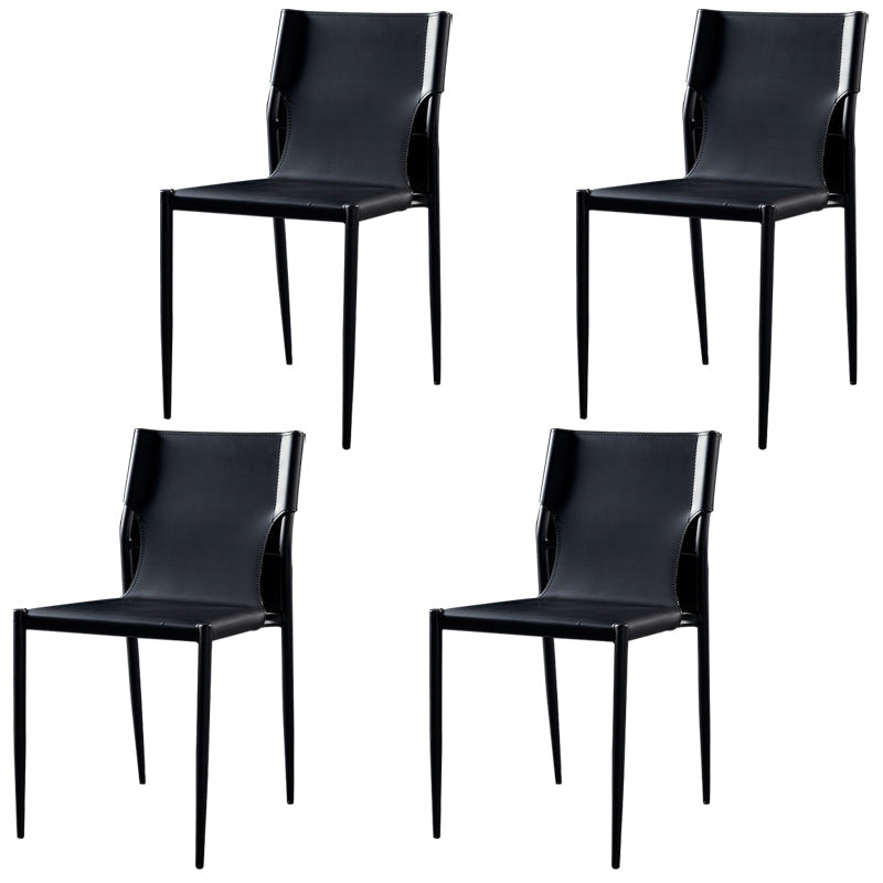 Industrial Style Armless Solid Back Chair Leather Dining Chairs Black 4 Piece Set Clearhalo 'Dining Chairs' 'Dining Tables & Seating' 'dining_chair' 'furn' 'furn_dining_chair' 'Furniture' 'furniture_dining_chair' 'Kitchen & Dining Furniture' 4746335