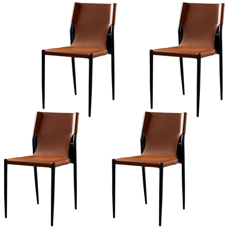 Industrial Style Armless Solid Back Chair Leather Dining Chairs Brown 4 Piece Set Clearhalo 'Dining Chairs' 'Dining Tables & Seating' 'dining_chair' 'furn' 'furn_dining_chair' 'Furniture' 'furniture_dining_chair' 'Kitchen & Dining Furniture' 4746341