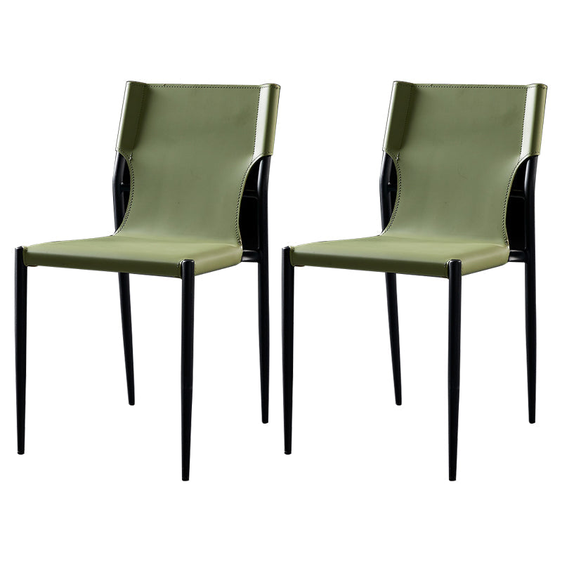 Industrial Style Armless Solid Back Chair Leather Dining Chairs Green 2 Piece Set Clearhalo 'Dining Chairs' 'Dining Tables & Seating' 'dining_chair' 'furn' 'furn_dining_chair' 'Furniture' 'furniture_dining_chair' 'Kitchen & Dining Furniture' 4746343