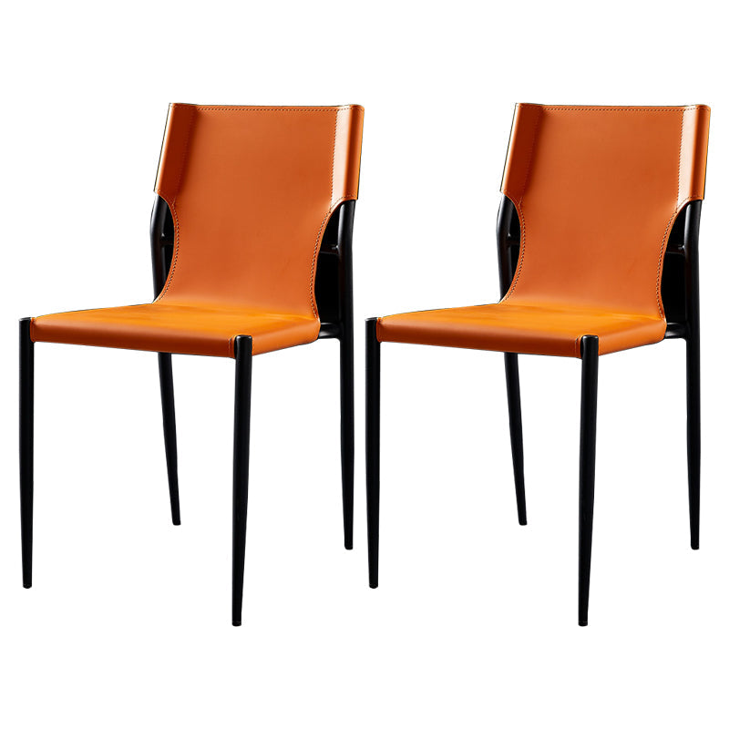 Industrial Style Armless Solid Back Chair Leather Dining Chairs Orange 2 Piece Set Clearhalo 'Dining Chairs' 'Dining Tables & Seating' 'dining_chair' 'furn' 'furn_dining_chair' 'Furniture' 'furniture_dining_chair' 'Kitchen & Dining Furniture' 4746346