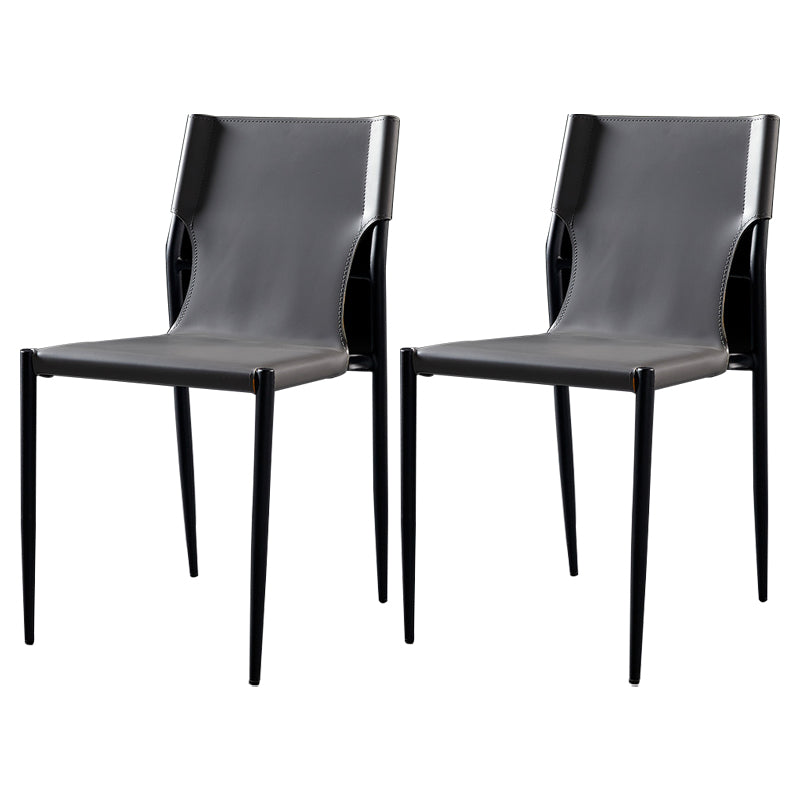 Industrial Style Armless Solid Back Chair Leather Dining Chairs Grey 2 Piece Set Clearhalo 'Dining Chairs' 'Dining Tables & Seating' 'dining_chair' 'furn' 'furn_dining_chair' 'Furniture' 'furniture_dining_chair' 'Kitchen & Dining Furniture' 4746349