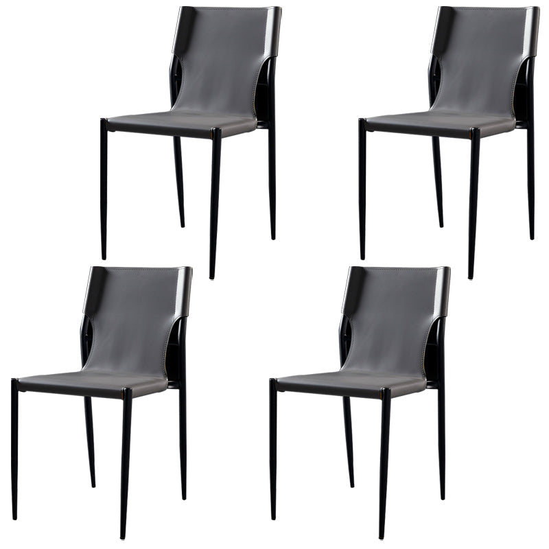 Industrial Style Armless Solid Back Chair Leather Dining Chairs Grey 4 Piece Set Clearhalo 'Dining Chairs' 'Dining Tables & Seating' 'dining_chair' 'furn' 'furn_dining_chair' 'Furniture' 'furniture_dining_chair' 'Kitchen & Dining Furniture' 4746350