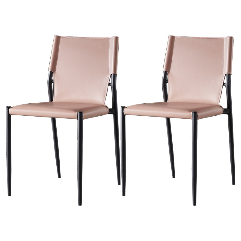 Industrial Style Armless Solid Back Chair Leather Dining Chairs Pink 2 Piece Set Clearhalo 'Dining Chairs' 'Dining Tables & Seating' 'dining_chair' 'furn' 'furn_dining_chair' 'Furniture' 'furniture_dining_chair' 'Kitchen & Dining Furniture' 4746352