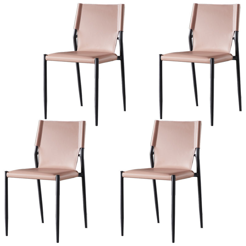 Industrial Style Armless Solid Back Chair Leather Dining Chairs Pink 4 Piece Set Clearhalo 'Dining Chairs' 'Dining Tables & Seating' 'dining_chair' 'furn' 'furn_dining_chair' 'Furniture' 'furniture_dining_chair' 'Kitchen & Dining Furniture' 4746353