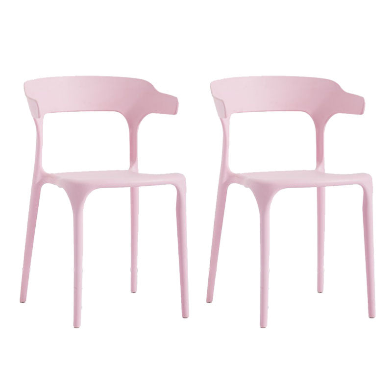Contemporary Stackable Chairs Dining Open Back Armless Chairs with Plastic Legs Pink 2 Piece Set Clearhalo 'Dining Chairs' 'Dining Tables & Seating' 'dining_chair' 'furn' 'furn_dining_chair' 'Furniture' 'furniture_dining_chair' 'Kitchen & Dining Furniture' 4746364