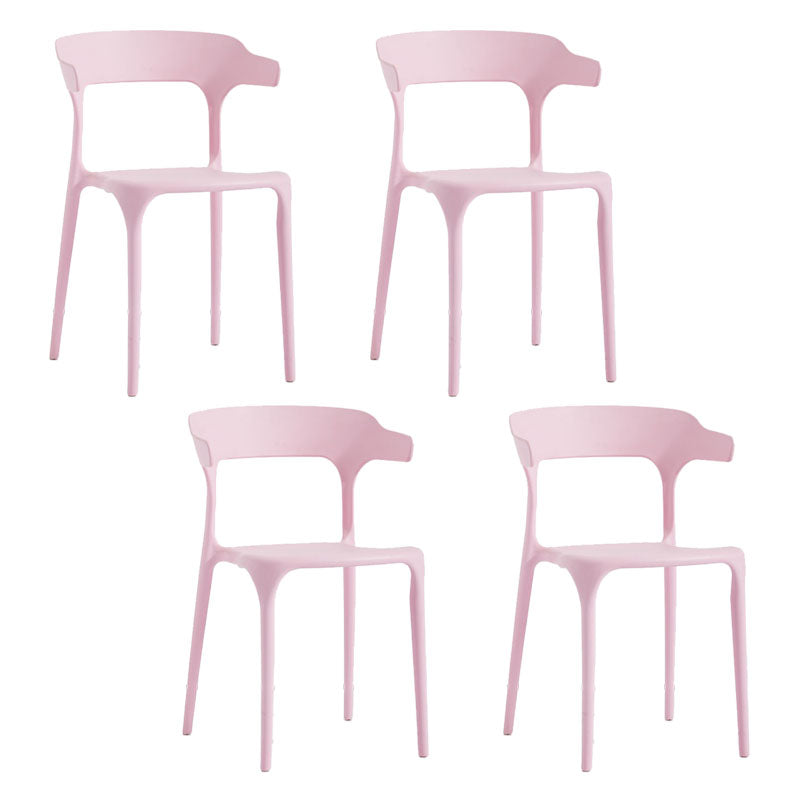 Contemporary Stackable Chairs Dining Open Back Armless Chairs with Plastic Legs Pink 4 Piece Set Clearhalo 'Dining Chairs' 'Dining Tables & Seating' 'dining_chair' 'furn' 'furn_dining_chair' 'Furniture' 'furniture_dining_chair' 'Kitchen & Dining Furniture' 4746366