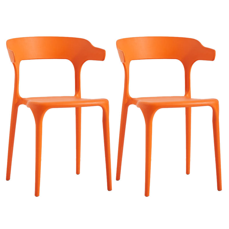 Contemporary Stackable Chairs Dining Open Back Armless Chairs with Plastic Legs Orange 2 Piece Set Clearhalo 'Dining Chairs' 'Dining Tables & Seating' 'dining_chair' 'furn' 'furn_dining_chair' 'Furniture' 'furniture_dining_chair' 'Kitchen & Dining Furniture' 4746374