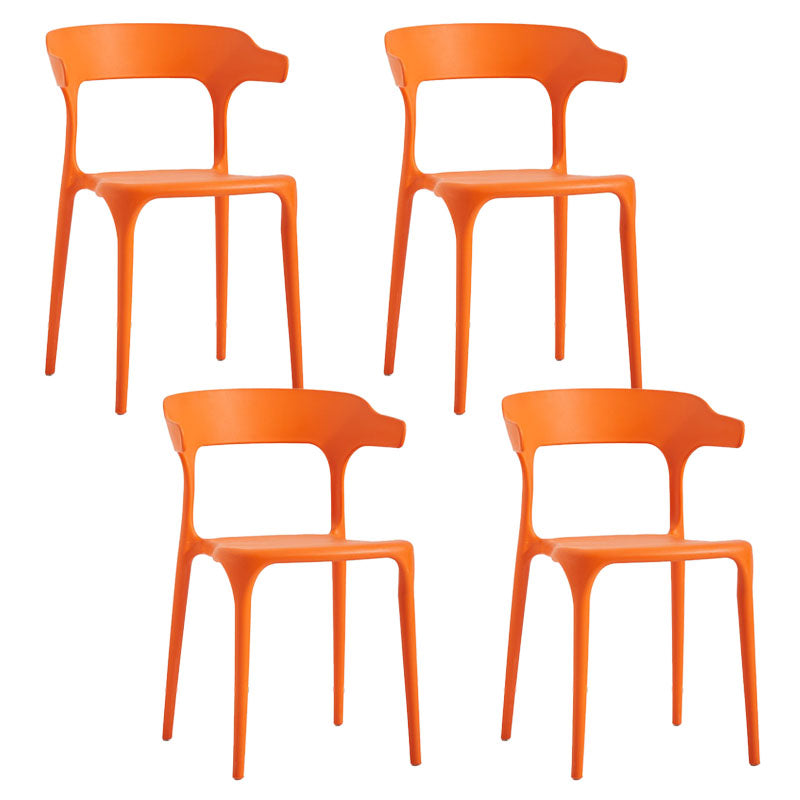 Contemporary Stackable Chairs Dining Open Back Armless Chairs with Plastic Legs Orange 4 Piece Set Clearhalo 'Dining Chairs' 'Dining Tables & Seating' 'dining_chair' 'furn' 'furn_dining_chair' 'Furniture' 'furniture_dining_chair' 'Kitchen & Dining Furniture' 4746375