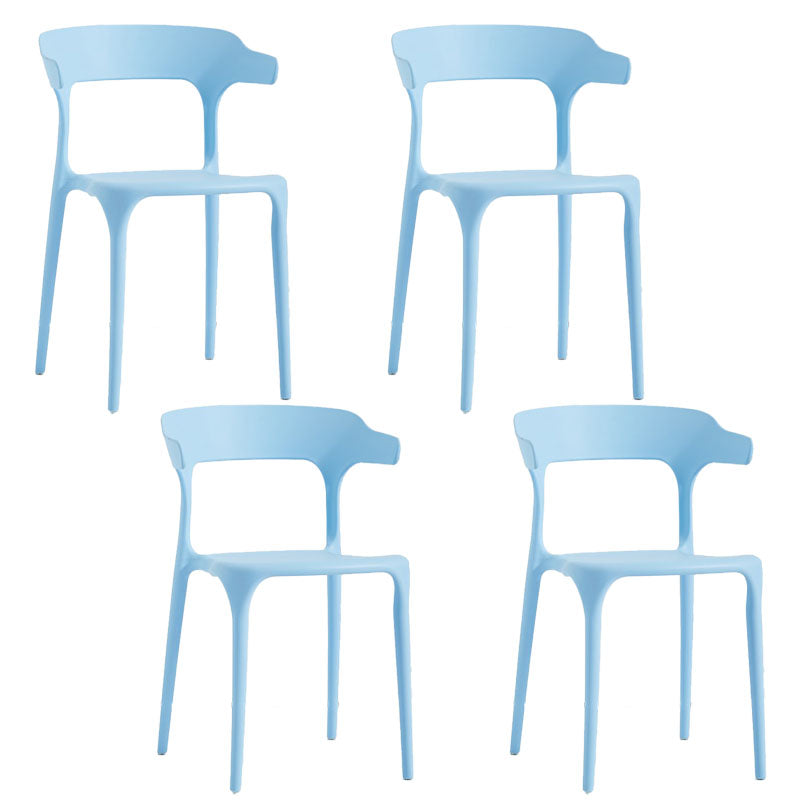 Contemporary Stackable Chairs Dining Open Back Armless Chairs with Plastic Legs Light Blue 4 Piece Set Clearhalo 'Dining Chairs' 'Dining Tables & Seating' 'dining_chair' 'furn' 'furn_dining_chair' 'Furniture' 'furniture_dining_chair' 'Kitchen & Dining Furniture' 4746381
