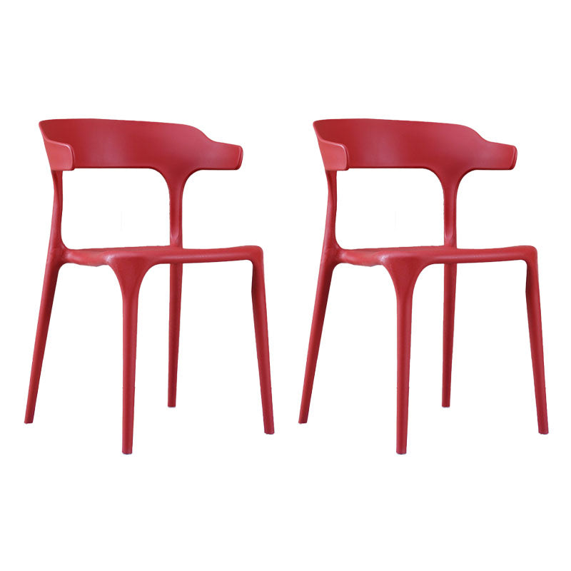 Contemporary Stackable Chairs Dining Open Back Armless Chairs with Plastic Legs Red 2 Piece Set Clearhalo 'Dining Chairs' 'Dining Tables & Seating' 'dining_chair' 'furn' 'furn_dining_chair' 'Furniture' 'furniture_dining_chair' 'Kitchen & Dining Furniture' 4746386