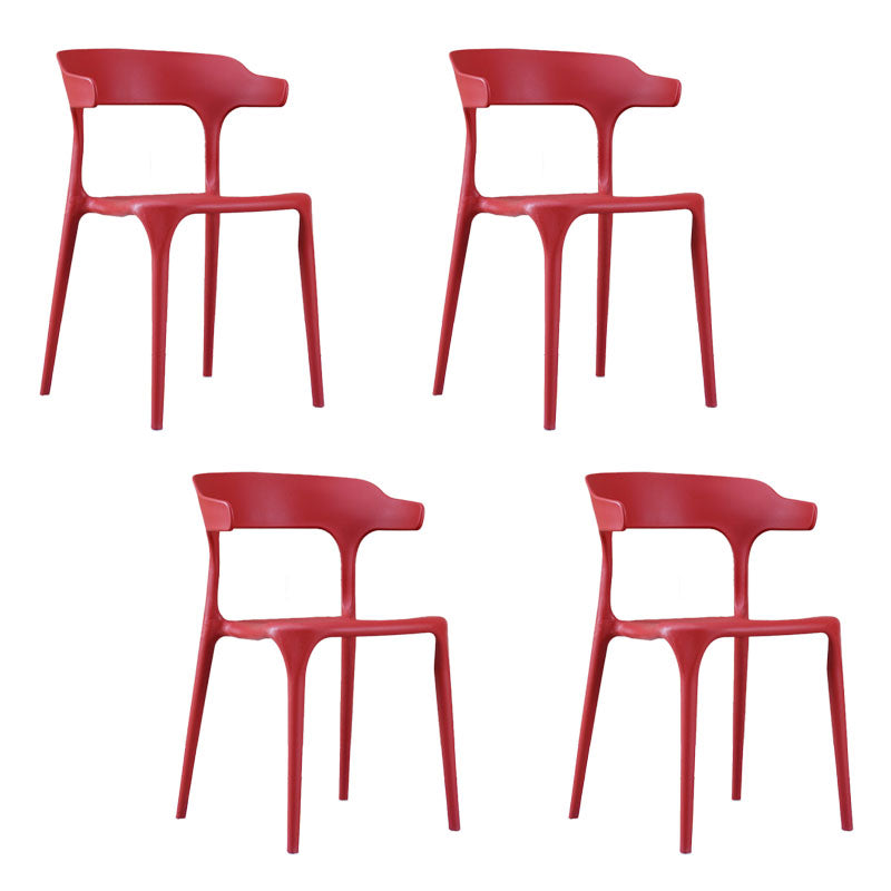 Contemporary Stackable Chairs Dining Open Back Armless Chairs with Plastic Legs Red 4 Piece Set Clearhalo 'Dining Chairs' 'Dining Tables & Seating' 'dining_chair' 'furn' 'furn_dining_chair' 'Furniture' 'furniture_dining_chair' 'Kitchen & Dining Furniture' 4746387