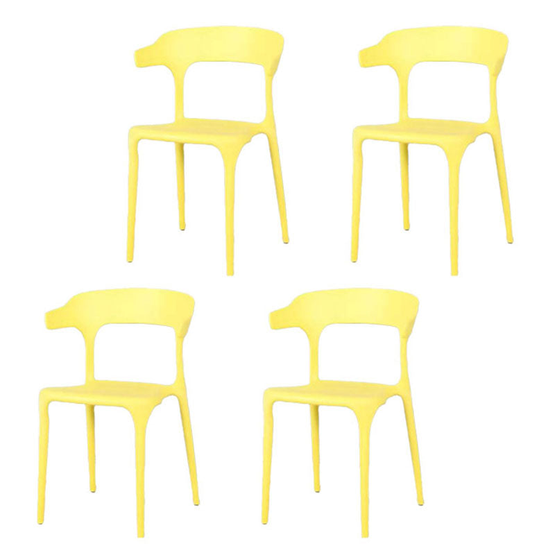 Contemporary Stackable Chairs Dining Open Back Arm Chairs with Plastic Legs Yellow 4 Piece Set Clearhalo 'Dining Chairs' 'Dining Tables & Seating' 'dining_chair' 'furn' 'furn_dining_chair' 'Furniture' 'furniture_dining_chair' 'Kitchen & Dining Furniture' 4746462