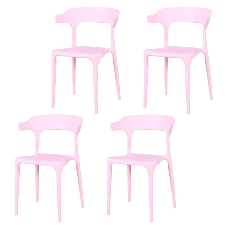 Contemporary Stackable Chairs Dining Open Back Arm Chairs with Plastic Legs Pink 4 Piece Set Clearhalo 'Dining Chairs' 'Dining Tables & Seating' 'dining_chair' 'furn' 'furn_dining_chair' 'Furniture' 'furniture_dining_chair' 'Kitchen & Dining Furniture' 4746465