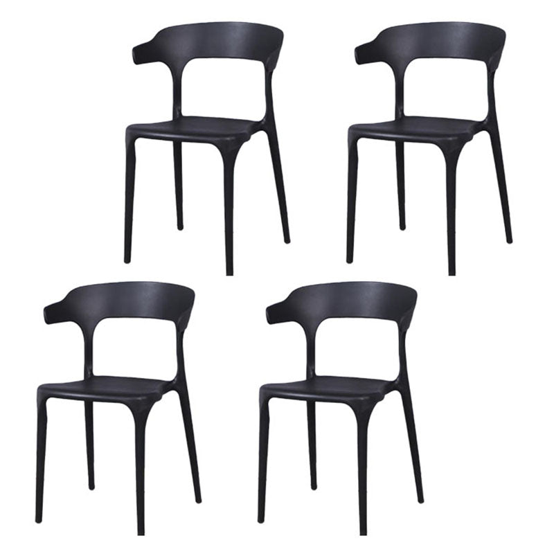 Contemporary Stackable Chairs Dining Open Back Arm Chairs with Plastic Legs Black 4 Piece Set Clearhalo 'Dining Chairs' 'Dining Tables & Seating' 'dining_chair' 'furn' 'furn_dining_chair' 'Furniture' 'furniture_dining_chair' 'Kitchen & Dining Furniture' 4746471