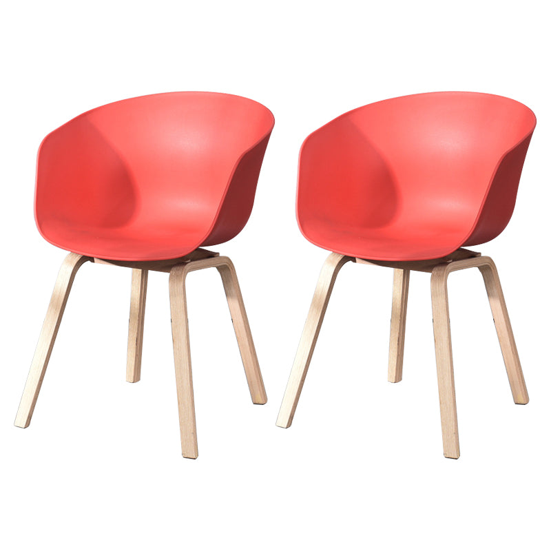 Scandinavian Beech Solid Back Arm Chair Plastic Matte Finish Dining Chair Red Set of 2 Clearhalo 'Dining Chairs' 'Dining Tables & Seating' 'dining_chair' 'Furniture' 'furniture_dining_chair' 'Kitchen & Dining Furniture' 4746483