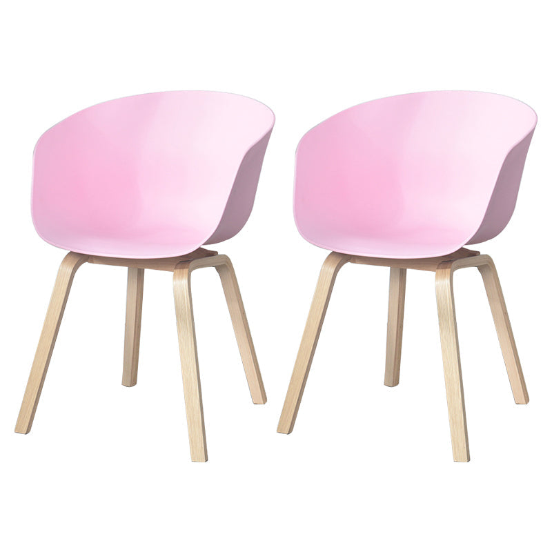 Scandinavian Beech Solid Back Arm Chair Plastic Matte Finish Dining Chair Pink Set of 2 Clearhalo 'Dining Chairs' 'Dining Tables & Seating' 'dining_chair' 'Furniture' 'furniture_dining_chair' 'Kitchen & Dining Furniture' 4746486
