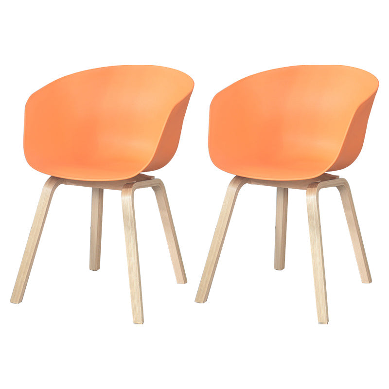 Scandinavian Beech Solid Back Arm Chair Plastic Matte Finish Dining Chair Orange Set of 2 Clearhalo 'Dining Chairs' 'Dining Tables & Seating' 'dining_chair' 'Furniture' 'furniture_dining_chair' 'Kitchen & Dining Furniture' 4746489