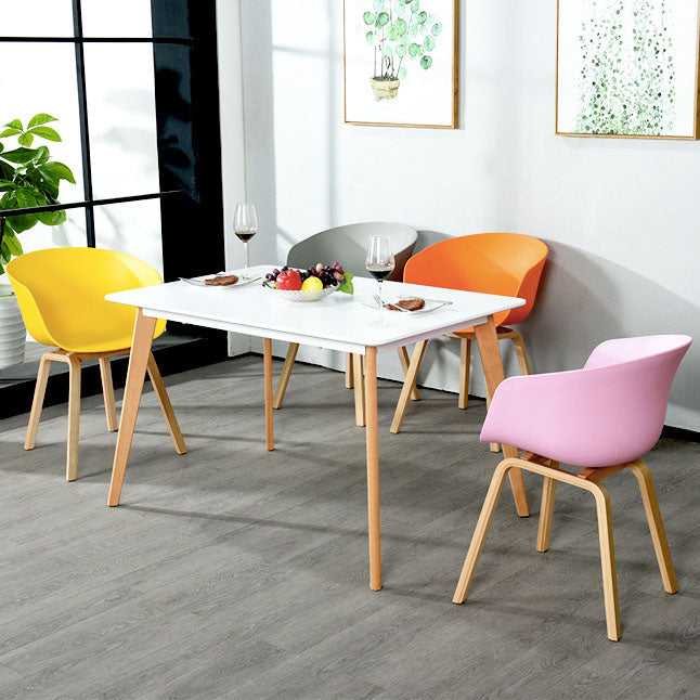 Scandinavian Beech Solid Back Arm Chair Plastic Matte Finish Dining Chair Clearhalo 'Dining Chairs' 'Dining Tables & Seating' 'dining_chair' 'Furniture' 'furniture_dining_chair' 'Kitchen & Dining Furniture' 4746497