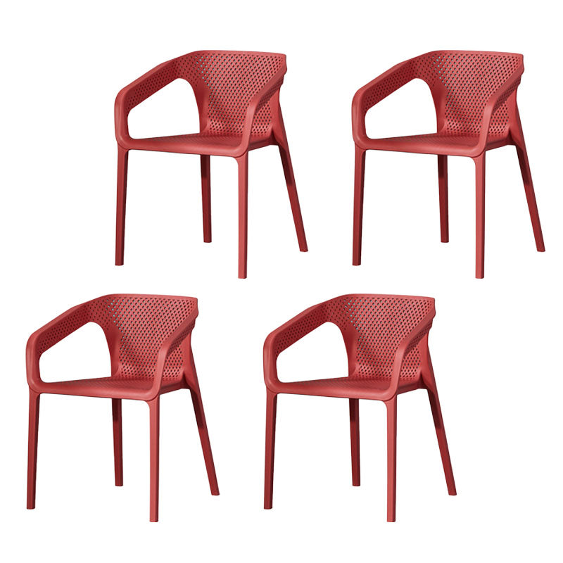 Contemporary Stackable Chair Dining Kitchen Arm Chairs with Plastic Legs Orange-Red 4 Piece Set Clearhalo 'Dining Chairs' 'Dining Tables & Seating' 'dining_chair' 'furn' 'furn_dining_chair' 'Furniture' 'furniture_dining_chair' 'Kitchen & Dining Furniture' 4746531