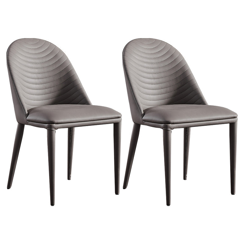 Contemporary Style Armless Solid Back Chair Leather Dining Side Chair Grey 2 Piece Set Clearhalo 'Dining Chairs' 'Dining Tables & Seating' 'dining_chair' 'furn' 'furn_dining_chair' 'Furniture' 'furniture_dining_chair' 'Kitchen & Dining Furniture' 4746565