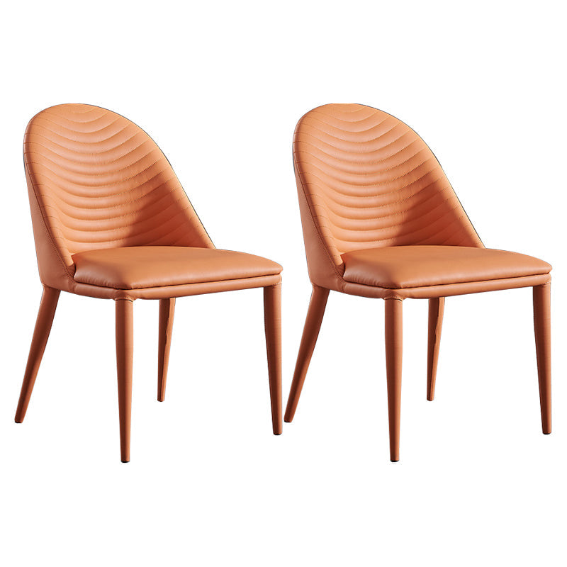 Contemporary Style Armless Solid Back Chair Leather Dining Side Chair Orange 2 Piece Set Clearhalo 'Dining Chairs' 'Dining Tables & Seating' 'dining_chair' 'furn' 'furn_dining_chair' 'Furniture' 'furniture_dining_chair' 'Kitchen & Dining Furniture' 4746567