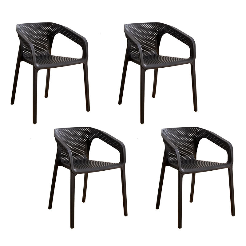 Contemporary Stackable Chairs Dining Kitchen Arm Chairs with Plastic Legs Black 4 Piece Set Clearhalo 'Dining Chairs' 'Dining Tables & Seating' 'dining_chair' 'furn' 'furn_dining_chair' 'Furniture' 'furniture_dining_chair' 'Kitchen & Dining Furniture' 4746583