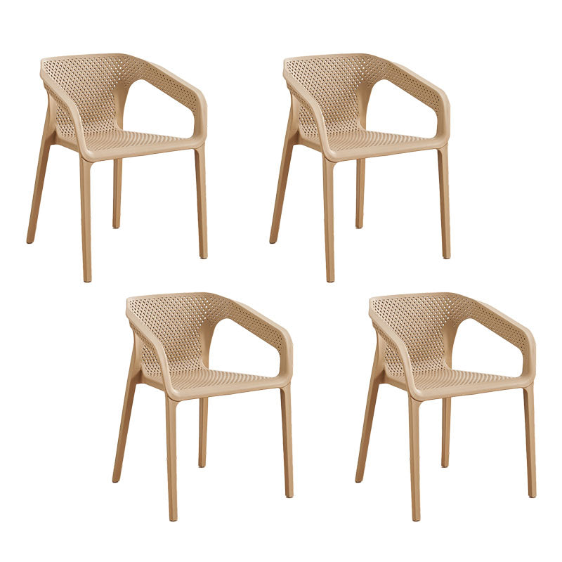 Contemporary Stackable Chairs Dining Kitchen Arm Chairs with Plastic Legs Khaki 4 Piece Set Clearhalo 'Dining Chairs' 'Dining Tables & Seating' 'dining_chair' 'furn' 'furn_dining_chair' 'Furniture' 'furniture_dining_chair' 'Kitchen & Dining Furniture' 4746594