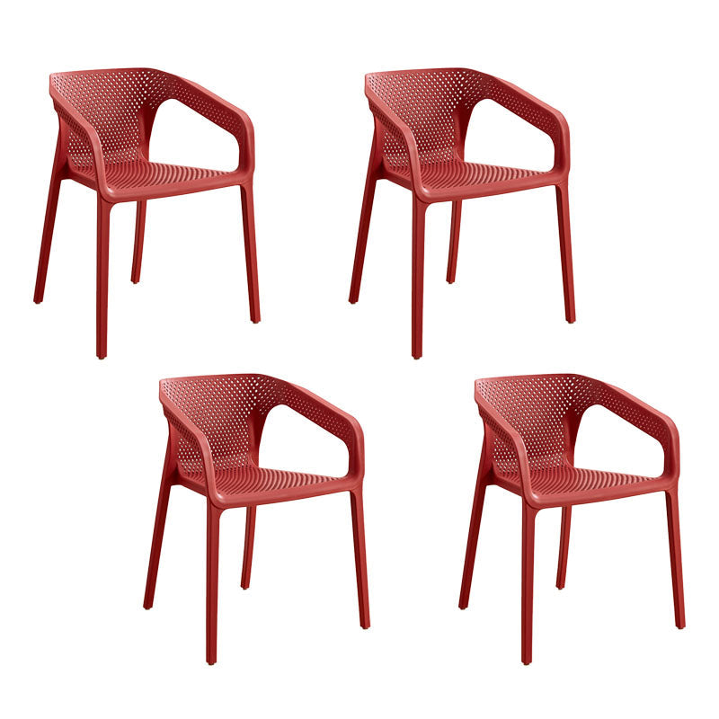 Contemporary Stackable Chairs Dining Kitchen Arm Chairs with Plastic Legs Burgundy 4 Piece Set Clearhalo 'Dining Chairs' 'Dining Tables & Seating' 'dining_chair' 'furn' 'furn_dining_chair' 'Furniture' 'furniture_dining_chair' 'Kitchen & Dining Furniture' 4746601
