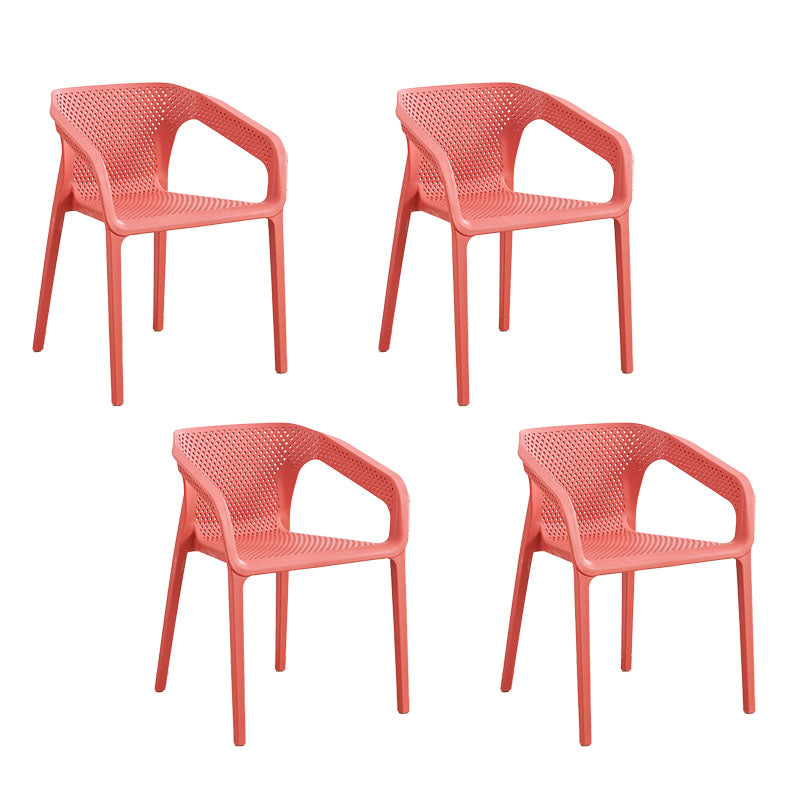 Contemporary Stackable Chairs Dining Kitchen Arm Chairs with Plastic Legs Rose Red 4 Piece Set Clearhalo 'Dining Chairs' 'Dining Tables & Seating' 'dining_chair' 'furn' 'furn_dining_chair' 'Furniture' 'furniture_dining_chair' 'Kitchen & Dining Furniture' 4746605