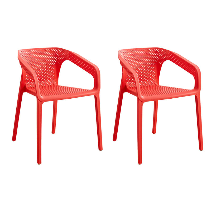 Contemporary Stackable Chairs Dining Kitchen Arm Chairs with Plastic Legs Red 2 Piece Set Clearhalo 'Dining Chairs' 'Dining Tables & Seating' 'dining_chair' 'furn' 'furn_dining_chair' 'Furniture' 'furniture_dining_chair' 'Kitchen & Dining Furniture' 4746607