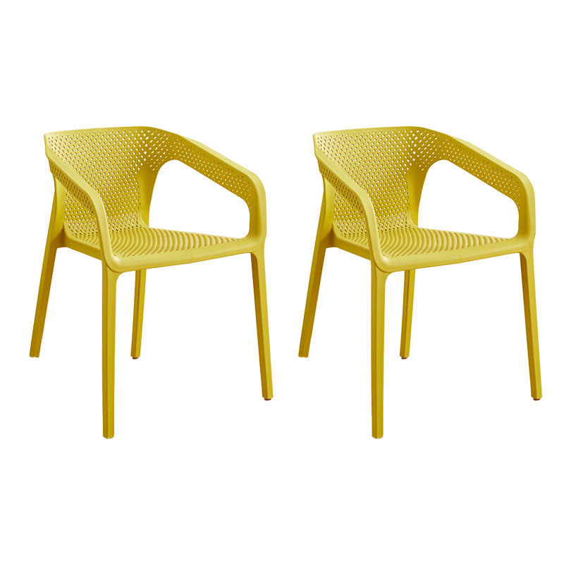 Contemporary Stackable Chairs Dining Kitchen Arm Chairs with Plastic Legs Yellow 2 Piece Set Clearhalo 'Dining Chairs' 'Dining Tables & Seating' 'dining_chair' 'furn' 'furn_dining_chair' 'Furniture' 'furniture_dining_chair' 'Kitchen & Dining Furniture' 4746613