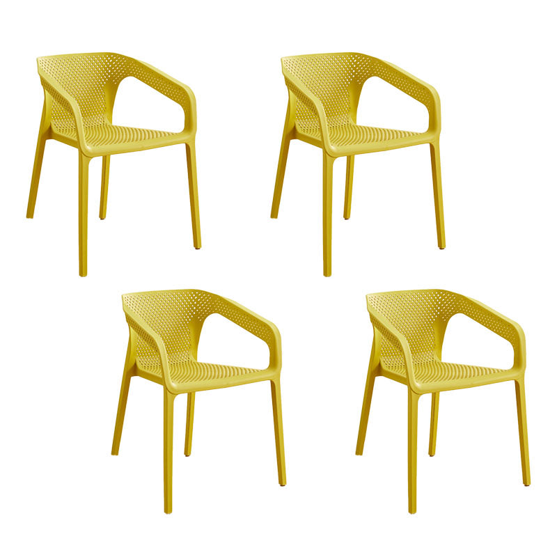 Contemporary Stackable Chairs Dining Kitchen Arm Chairs with Plastic Legs Yellow 4 Piece Set Clearhalo 'Dining Chairs' 'Dining Tables & Seating' 'dining_chair' 'furn' 'furn_dining_chair' 'Furniture' 'furniture_dining_chair' 'Kitchen & Dining Furniture' 4746614