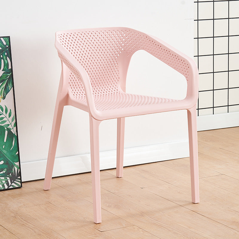 Contemporary Stackable Chairs Dining Kitchen Arm Chairs with Plastic Legs Pink 1 Piece Clearhalo 'Dining Chairs' 'Dining Tables & Seating' 'dining_chair' 'furn' 'furn_dining_chair' 'Furniture' 'furniture_dining_chair' 'Kitchen & Dining Furniture' 4746630