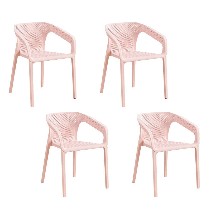 Contemporary Stackable Chairs Dining Kitchen Arm Chairs with Plastic Legs Pink 4 Piece Set Clearhalo 'Dining Chairs' 'Dining Tables & Seating' 'dining_chair' 'furn' 'furn_dining_chair' 'Furniture' 'furniture_dining_chair' 'Kitchen & Dining Furniture' 4746632