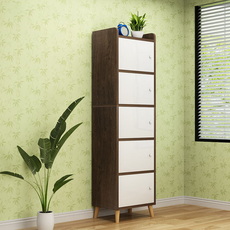 Contemporary Standard Bookcase Manufactured Wood Shelf with Doors for Home Office 15.7"L x 9.4"W x 60"H White-Brown Cabinets Clearhalo 'Bookcases' 'furn' 'furn_bookcases' 'Furniture' 'furniture_bookcases' 'kitchen' 'kitchen_bookcases' 'Living Room Furniture' 'Office Furniture' 4747357