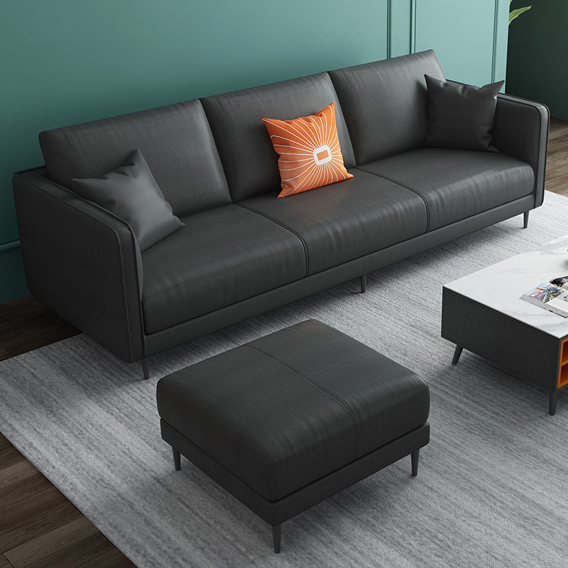 32.28" D x 72.83" W x 33.07" H Faux Leather Tuxedo Arm Sofa with Bolster Pillows Dark Gray Clearhalo 'furn' 'furn_sofas' 'Furniture' 'furniture_sofas' 'kitchen' 'kitchen_sofas' 'Living Room Furniture' 'Sofa' 'sofas' 4749176