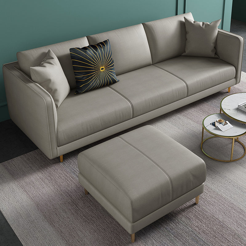 32.28" D x 72.83" W x 33.07" H Faux Leather Tuxedo Arm Sofa with Bolster Pillows Light Gray Clearhalo 'furn' 'furn_sofas' 'Furniture' 'furniture_sofas' 'kitchen' 'kitchen_sofas' 'Living Room Furniture' 'Sofa' 'sofas' 4749177